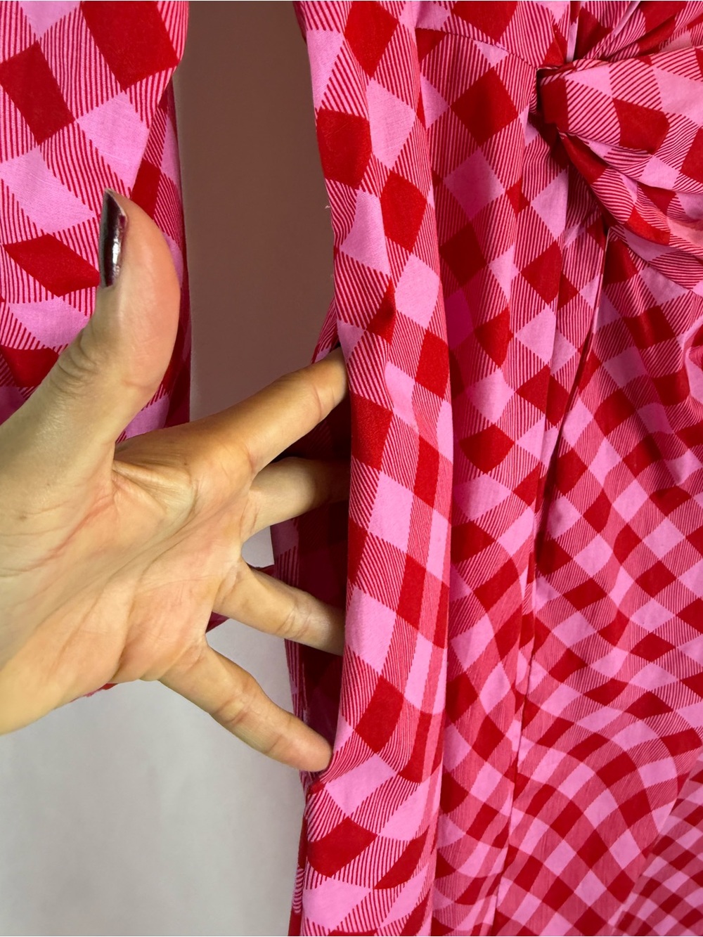 Scoop women dress Red Pink Gingham Twist-Waist Midi Shirt Dress size: L - Picture 13 of 17